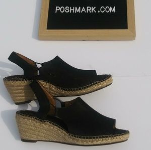 Clarks Artisan Leather Espadrille Wedge Sandals